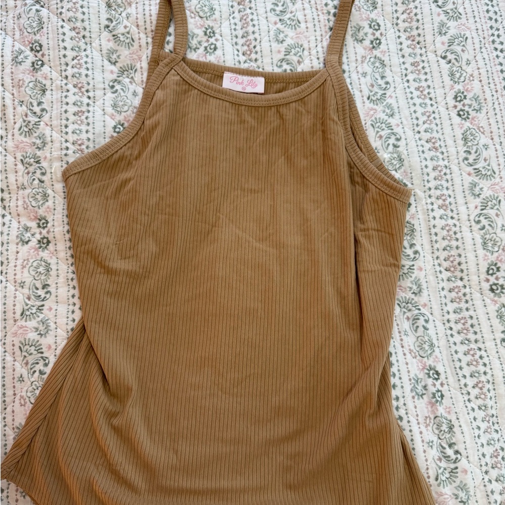 Pink Lily Ribbed Tan Bodysuit NWOT Size XL